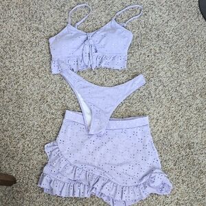 Lavender Eyelet Lace Bikini With Skirt Set Large G180